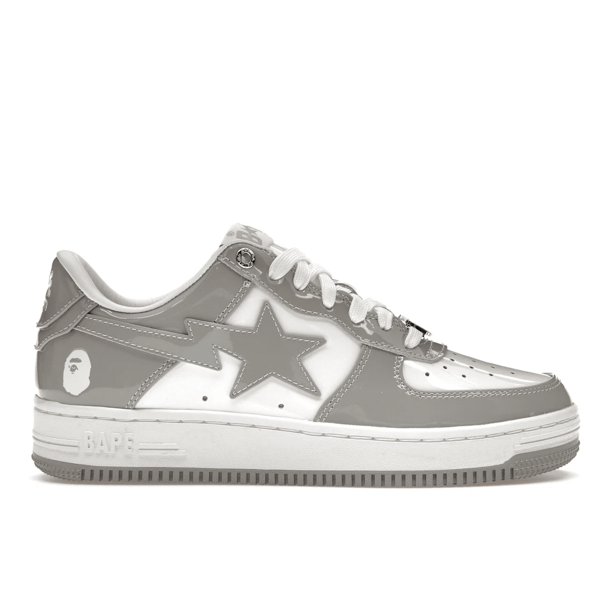 A Bathing Ape Bape Sta Patent Leather White Grey - Sneakerzone