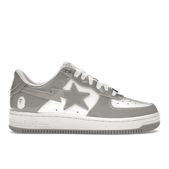A Bathing Ape Bape Sta Patent Leather White Grey - Sneakerzone