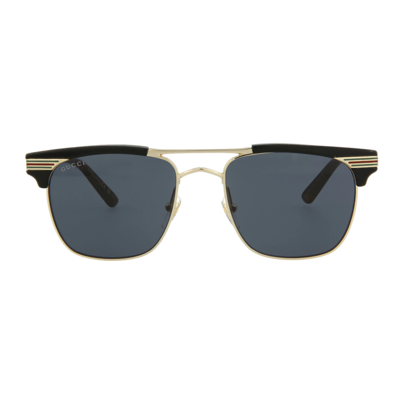 Gucci Square-Frame Metal Sunglasses Black Gold Grey
